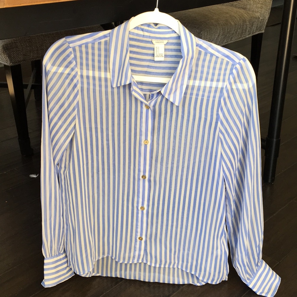 Pinstripe Chiffon Button Down Shirt